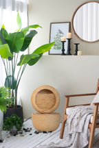 21.7x21.7x34.3" Cement Round Water Fountain with Light and Pump - Groovy Boardz