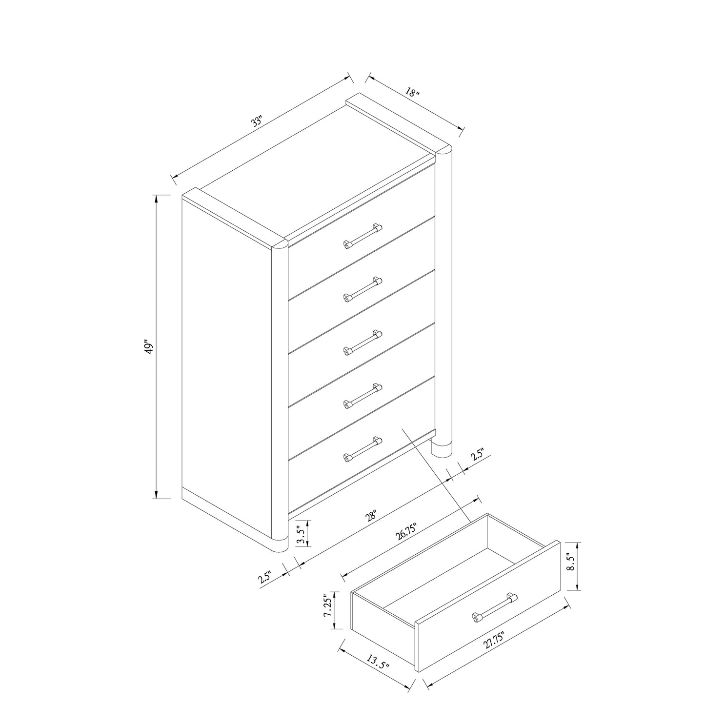Sarai Brown 5PC Queen Bedroom Set with Upholstered Headboard and Metal Accents in Rubber Wood Bedroom Set