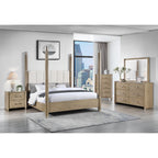 Sarai Brown Queen Bed with Plush Upholstered Headboard and Metal Detailing in Rubber Wood, Low Profile Design Bed Frame