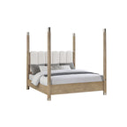 Sarai Brown Queen Bed with Plush Upholstered Headboard and Metal Detailing in Rubber Wood, Low Profile Design Bed Frame
