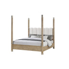 Sarai Brown Queen Bed with Plush Upholstered Headboard and Metal Detailing in Rubber Wood, Low Profile Design Bed Frame