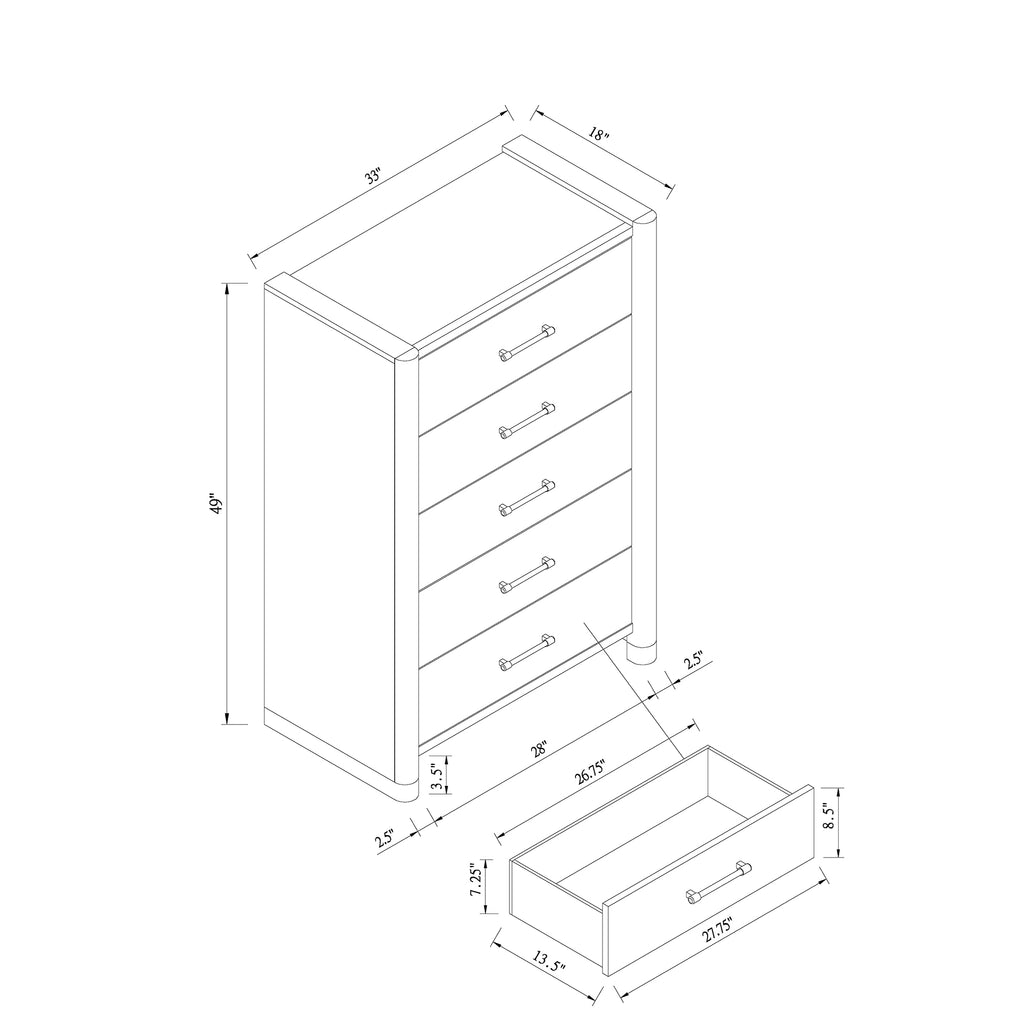 Sarai Brown Chest with Spacious Drawers and Acrylic Bar Handles in Rubber Wood, Brown Finish Dresser