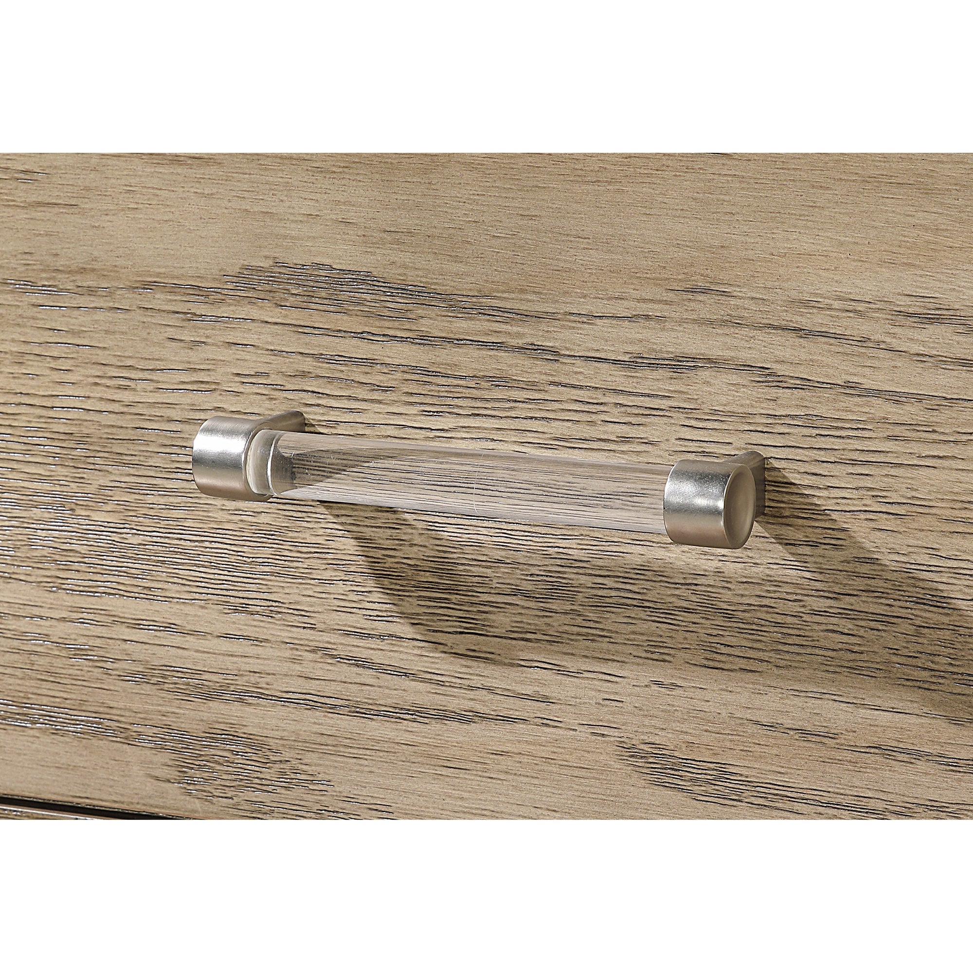 Sarai Brown Dresser with Spacious Drawers and Acrylic Bar Handles in Light Brown Rubber Wood Finish Dresser