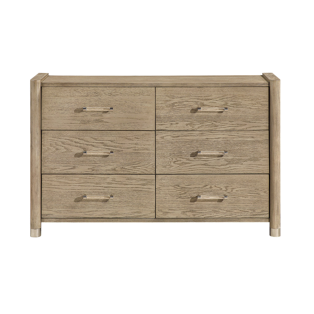 Sarai Brown Dresser with Spacious Drawers and Acrylic Bar Handles in Light Brown Rubber Wood Finish Dresser