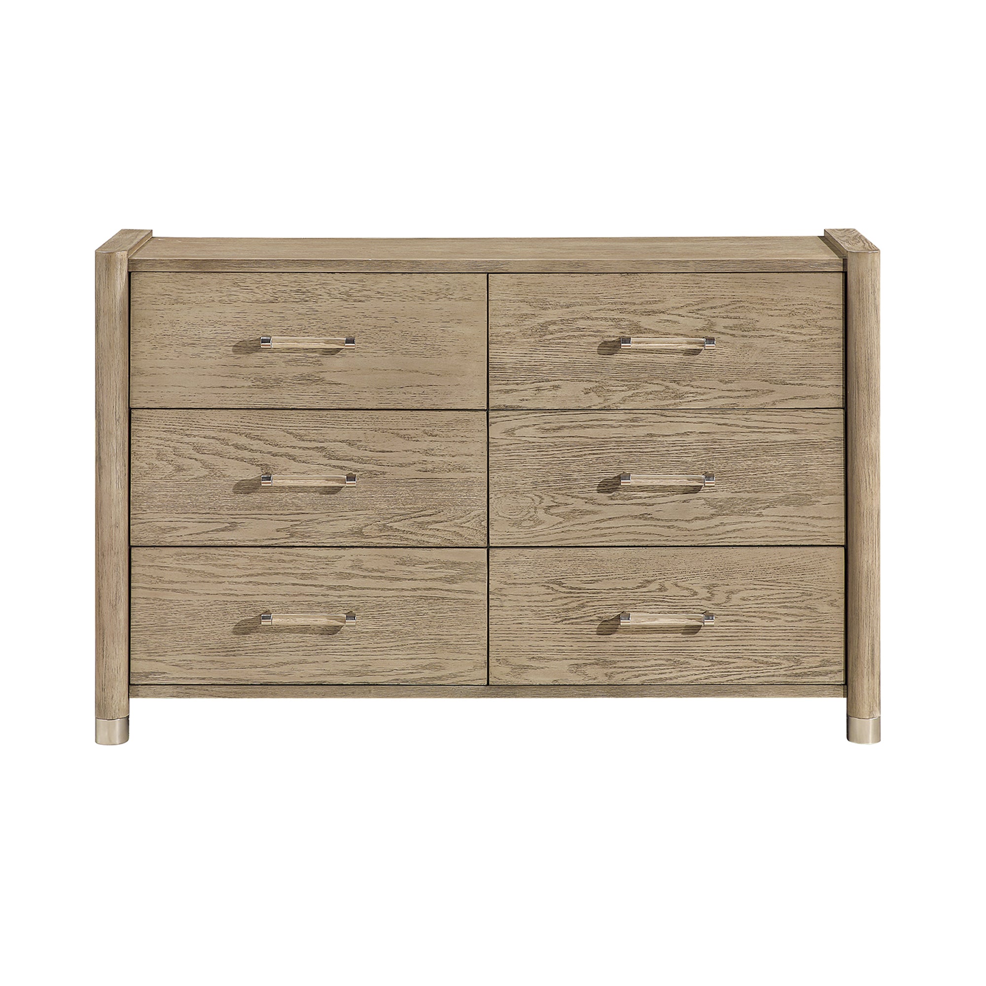Sarai Brown Dresser with Spacious Drawers and Acrylic Bar Handles in Light Brown Rubber Wood Finish Dresser