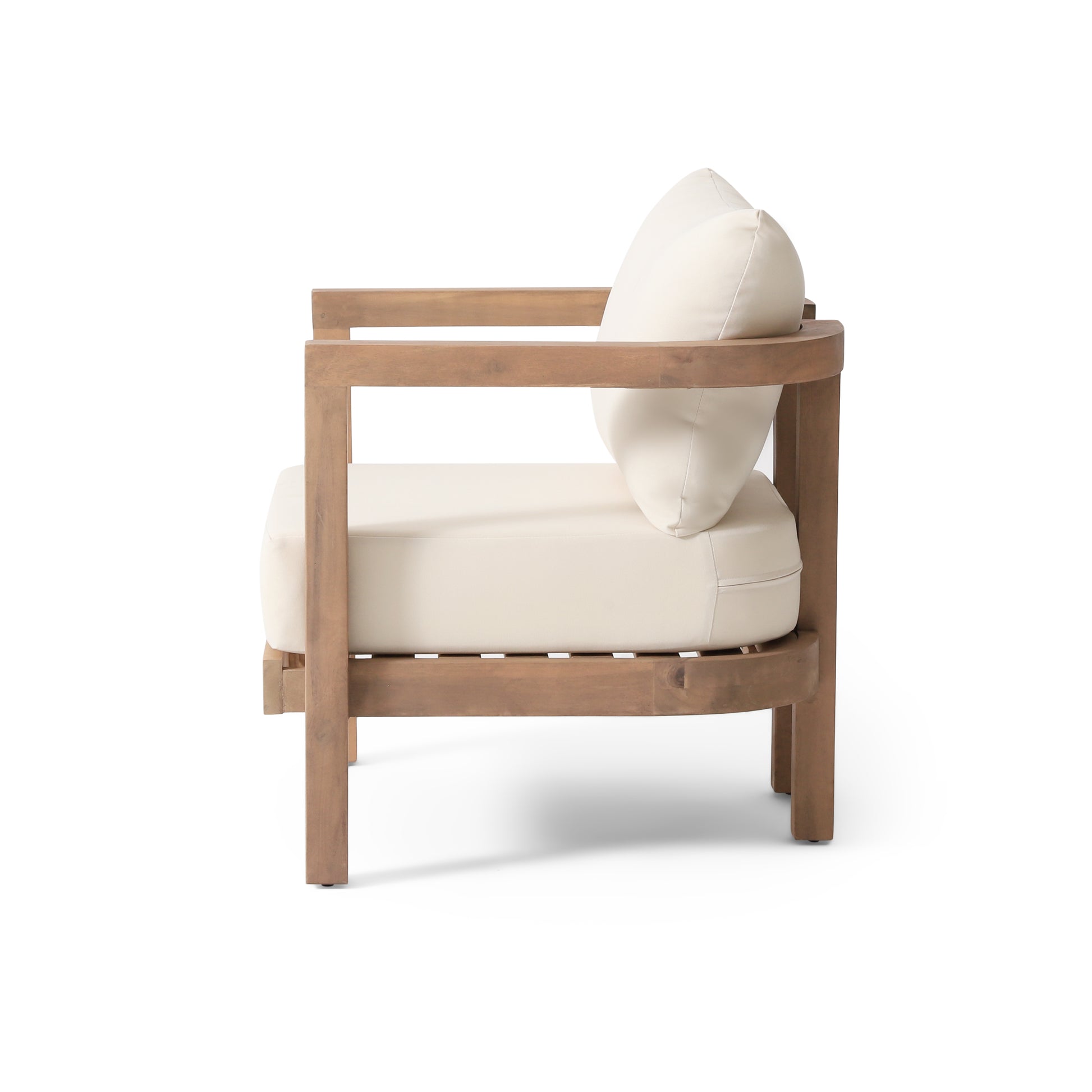 ( SET OF 2 ) Outdoor Acacia Wood Patio Club Chair, Patio Furniture,Waterproof Thick Cushion Deep Seating for Porch, Garden, Backyard, Balcony, Weight Capacity 400lbs, Brown wash, Beige cushion - Groovy Boardz