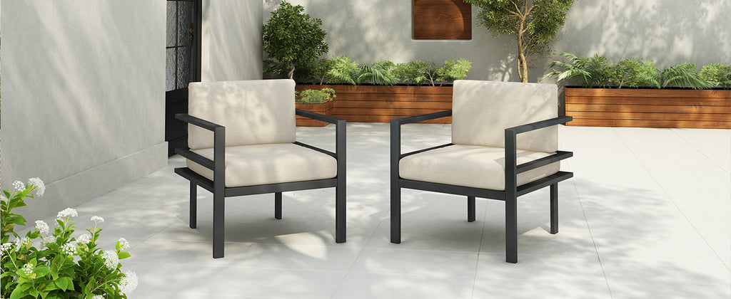 [Set of 2] 27.7'' Modern Outdoor Lounge Chair with Aluminum Frame, Weather-Resistant Cushions, Sleek Design, Perfect for Patio, Garden, or Balcony