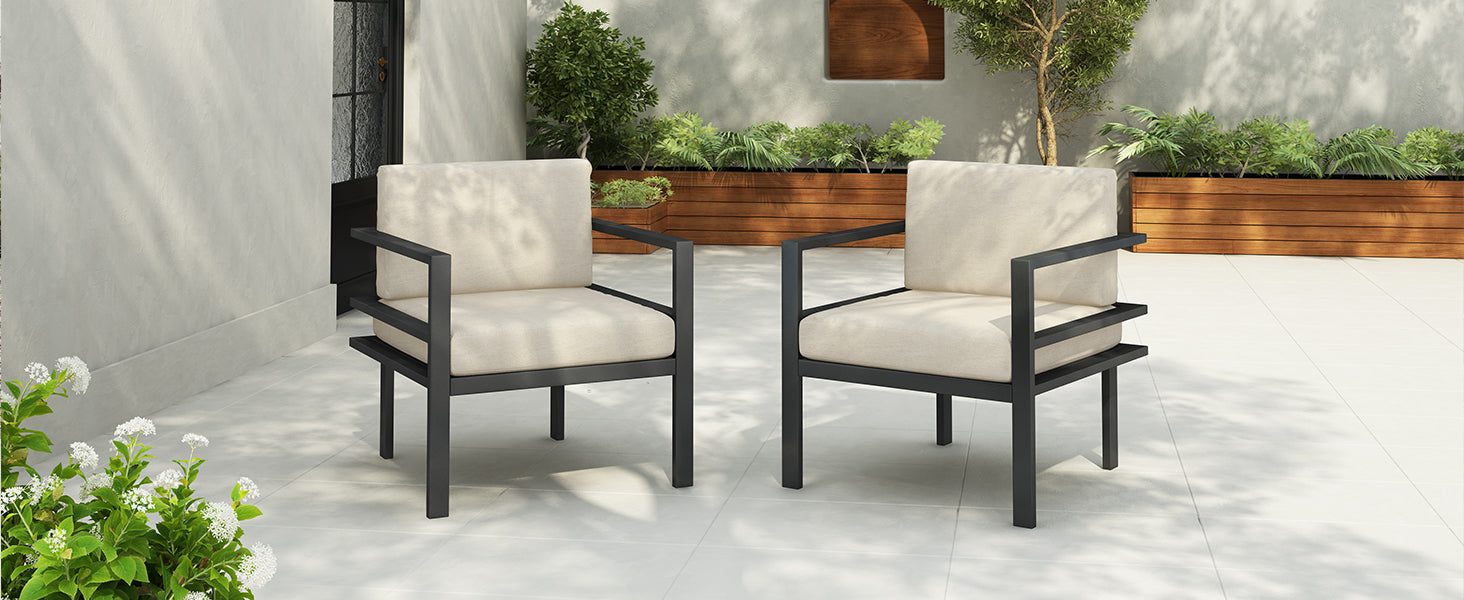 [Set of 2] 27.7'' Modern Outdoor Lounge Chair with Aluminum Frame, Weather-Resistant Cushions, Sleek Design, Perfect for Patio, Garden, or Balcony