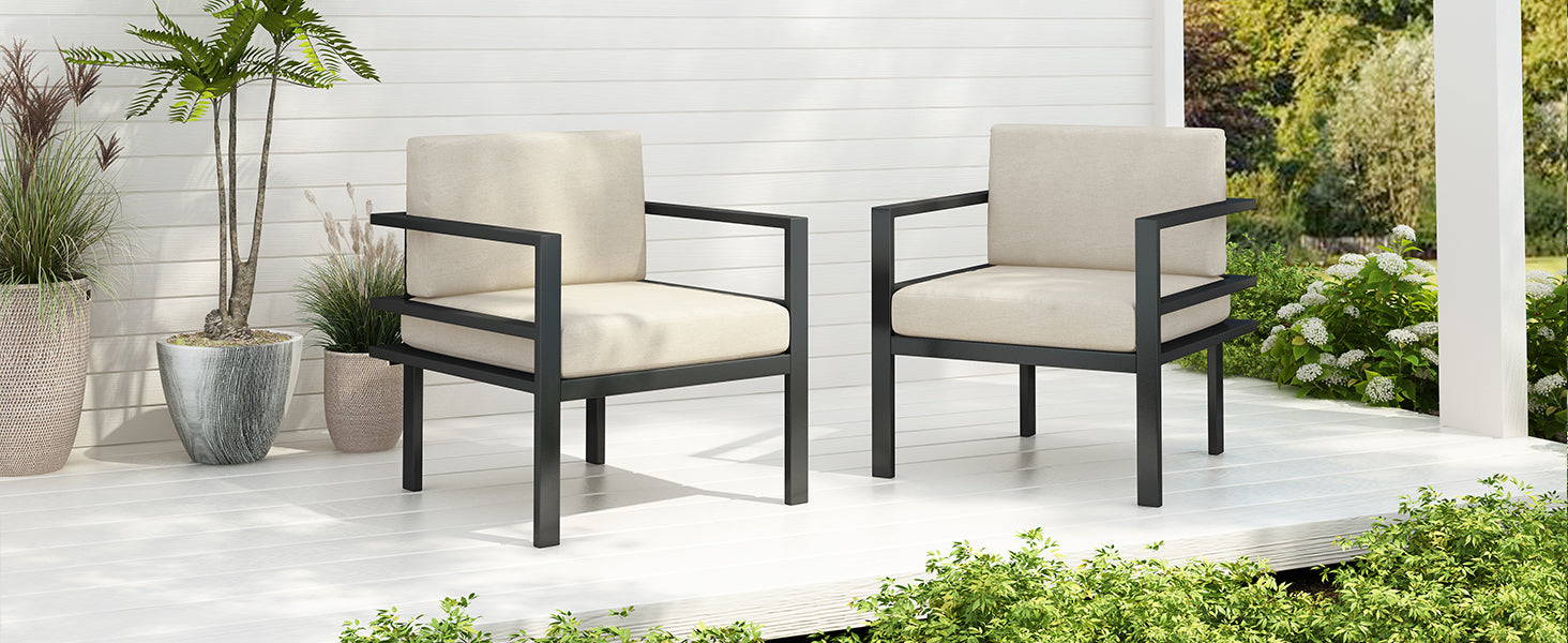 [Set of 2] 27.7'' Modern Outdoor Lounge Chair with Aluminum Frame, Weather-Resistant Cushions, Sleek Design, Perfect for Patio, Garden, or Balcony