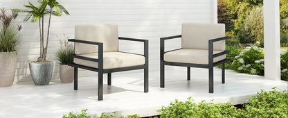 [Set of 2] 27.7'' Modern Outdoor Lounge Chair with Aluminum Frame, Weather-Resistant Cushions, Sleek Design, Perfect for Patio, Garden, or Balcony