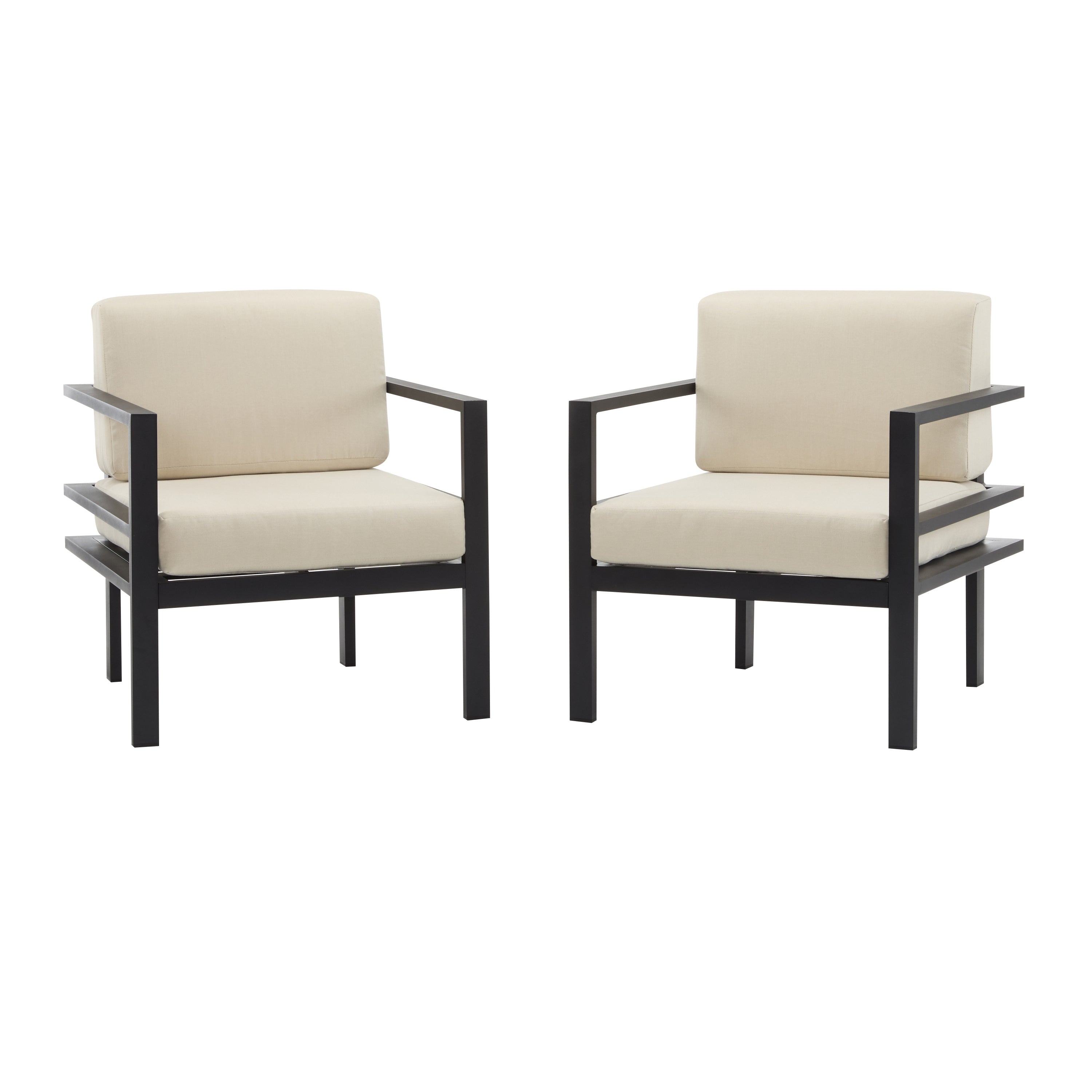 [Set of 2] 27.7'' Modern Outdoor Lounge Chair with Aluminum Frame, Weather-Resistant Cushions, Sleek Design, Perfect for Patio, Garden, or Balcony