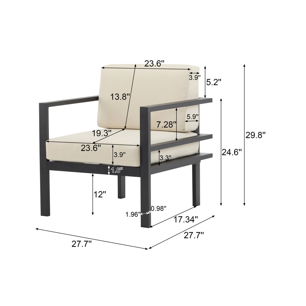 [Set of 2] 27.7'' Modern Outdoor Lounge Chair with Aluminum Frame, Weather-Resistant Cushions, Sleek Design, Perfect for Patio, Garden, or Balcony
