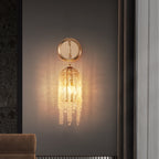 Set of 2 Gold Frame and Cascading Crystal Bead String Wall Sconces, E12 Bulb Socket, Elegant Hanging Light Fixture for Living Room, Bedroom, Hallway (Bulb Not Included)