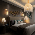 Set of 2 Gold Frame and Cascading Crystal Bead String Wall Sconces, E12 Bulb Socket, Elegant Hanging Light Fixture for Living Room, Bedroom, Hallway (Bulb Not Included)