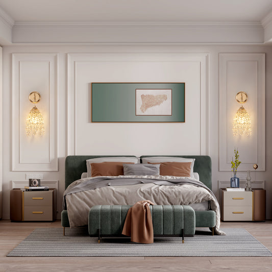 Set of 2 Gold Frame and Crystal Grape-Shaped Bead String Wall Sconces , E12 Bulb Socket, Elegant Hanging Light Fixture for Living Room, Bedroom, Hallway (Bulb Not Included)