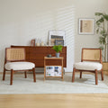 [Set of 2] Modern Beige Lounge Chair with Woven Backrest, Sturdy Wooden Frame, Minimalist and Elegant Accent Seating for Living Room, Bedroom, or Office