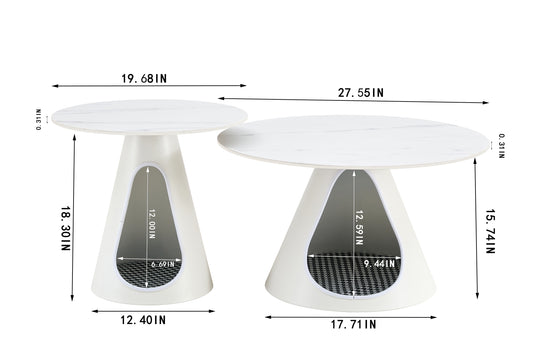 set of 2 coffee round tables with a marble-look top and steel base with 2 cat beds multifunctional and stylish entable