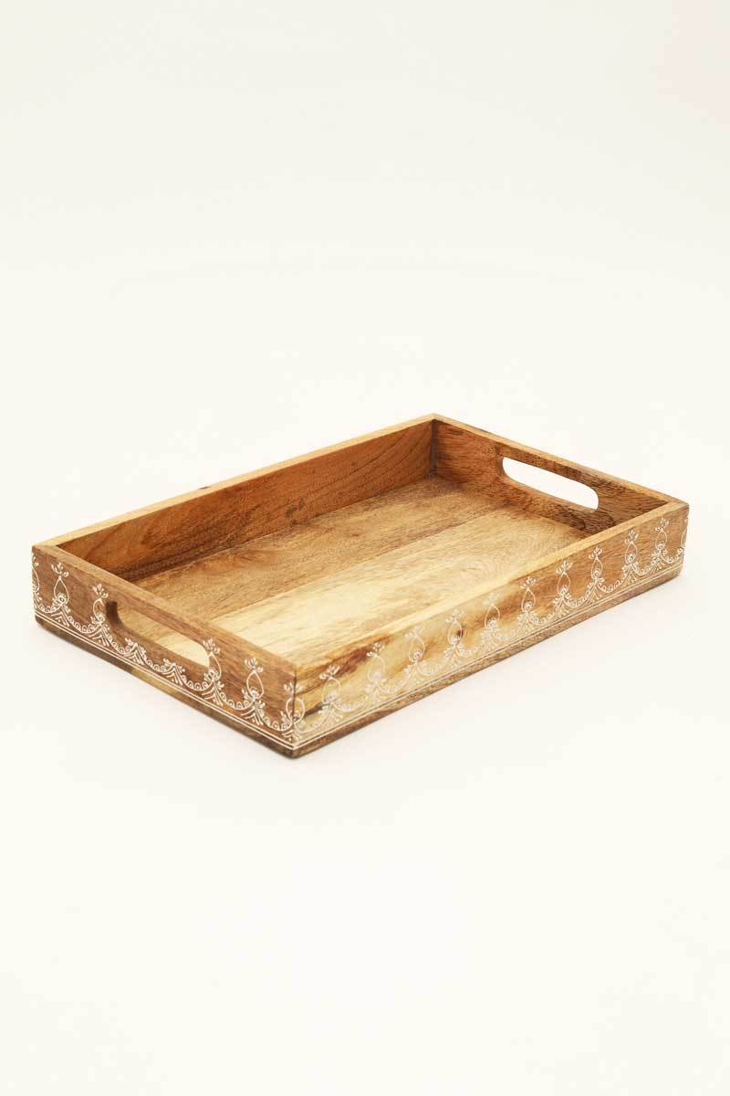 3 Piece Rectangle Wooden Trays (Nested) / Natural Finish - Mango Wood / Set