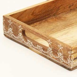 3 Piece Rectangle Wooden Trays (Nested) / Natural Finish - Mango Wood / Set