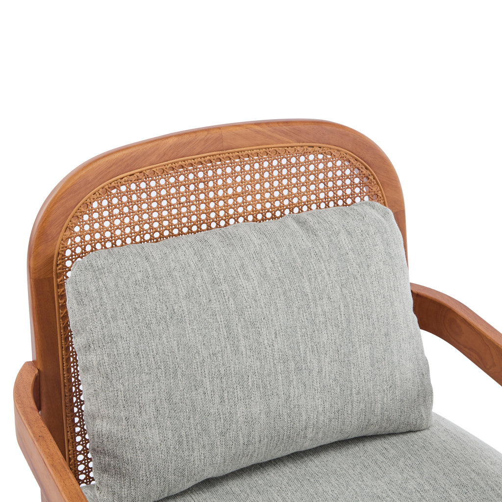 [Set of 2] 26.6' Mid-Century Modern Accent Chair with Walnut Finish Solid Wood Frame and Rattan Backrest, Greyish-Green Cushion, Comfy Armchairs for Living Room, Bedroom, Reading Nook