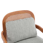 [Set of 2] 26.6' Mid-Century Modern Accent Chair with Walnut Finish Solid Wood Frame and Rattan Backrest, Greyish-Green Cushion, Comfy Armchairs for Living Room, Bedroom, Reading Nook