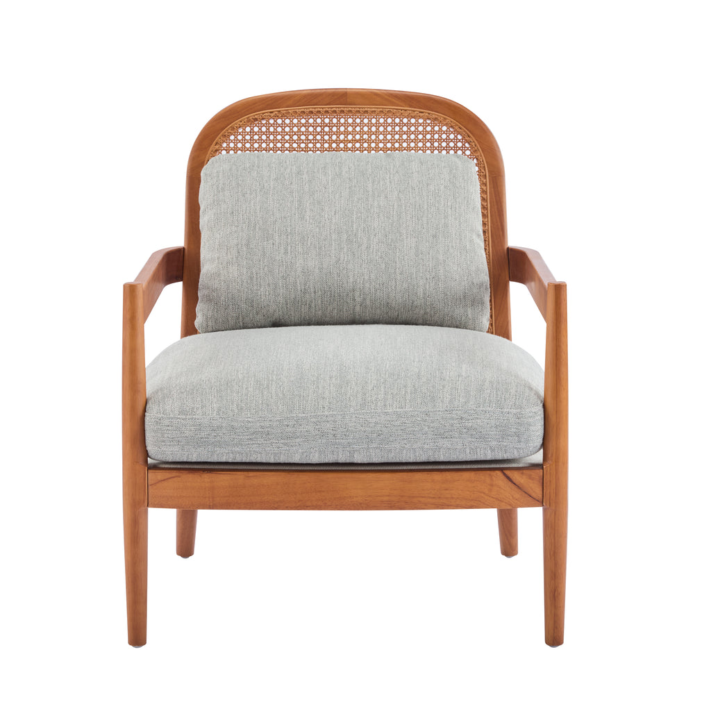 [Set of 2] 26.6' Mid-Century Modern Accent Chair with Walnut Finish Solid Wood Frame and Rattan Backrest, Greyish-Green Cushion, Comfy Armchairs for Living Room, Bedroom, Reading Nook