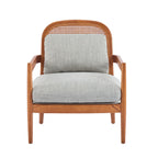 [Set of 2] 26.6' Mid-Century Modern Accent Chair with Walnut Finish Solid Wood Frame and Rattan Backrest, Greyish-Green Cushion, Comfy Armchairs for Living Room, Bedroom, Reading Nook