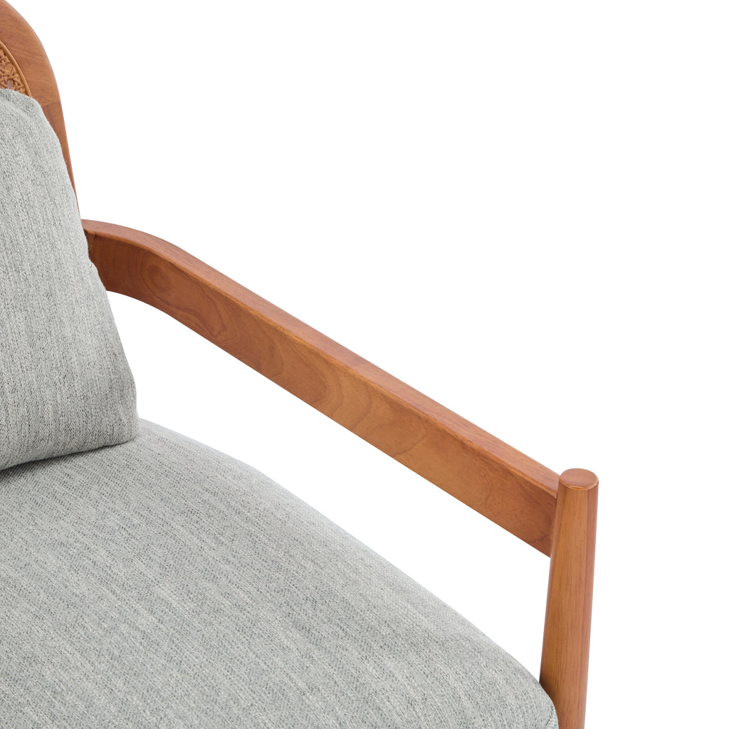 [Set of 2] 26.6' Mid-Century Modern Accent Chair with Walnut Finish Solid Wood Frame and Rattan Backrest, Greyish-Green Cushion, Comfy Armchairs for Living Room, Bedroom, Reading Nook