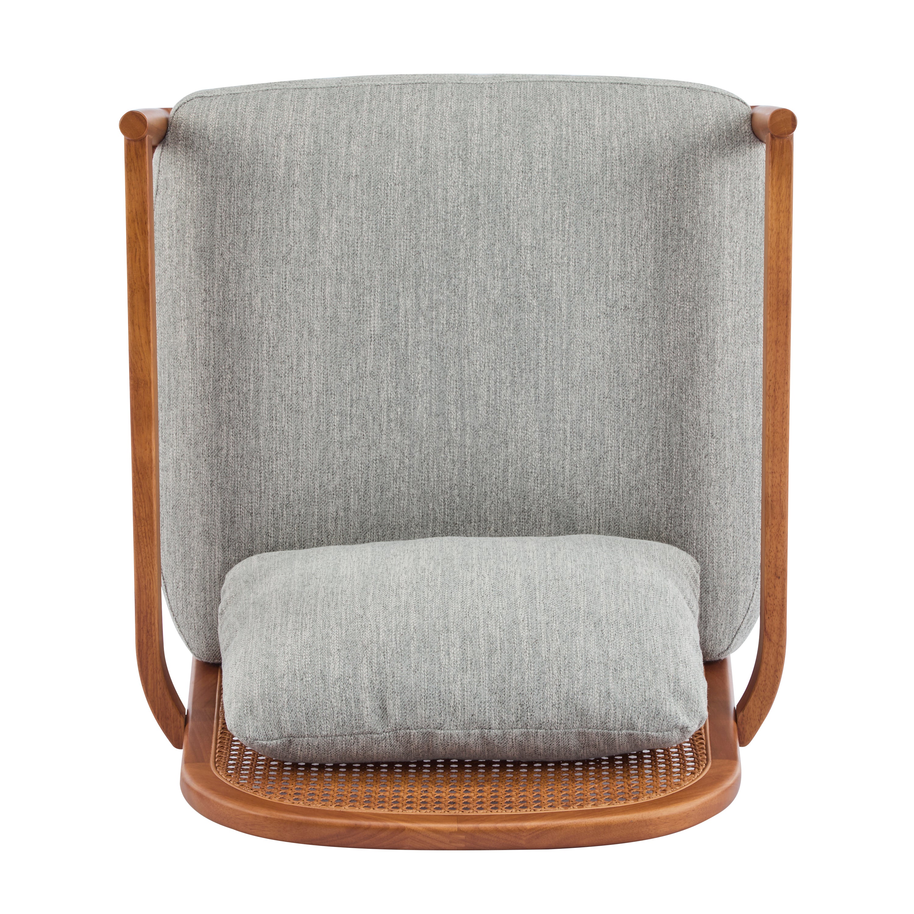 [Set of 2] 26.6' Mid-Century Modern Accent Chair with Walnut Finish Solid Wood Frame and Rattan Backrest, Greyish-Green Cushion, Comfy Armchairs for Living Room, Bedroom, Reading Nook