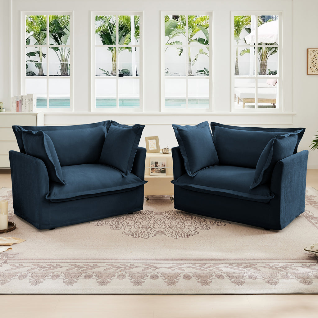Set of 2 Slipcovered Armchairs,Deep Seat Accent Chair Set for Living Room, Reading Room, Bedroom and Working Spaces,Armchair Sets with Large Soft Pillows,Chenille Fabric, Blue