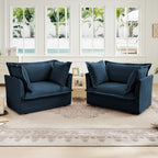 Set of 2 Slipcovered Armchairs,Deep Seat Accent Chair Set for Living Room, Reading Room, Bedroom and Working Spaces,Armchair Sets with Large Soft Pillows,Chenille Fabric, Blue