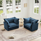 Set of 2 Slipcovered Armchairs,Deep Seat Accent Chair Set for Living Room, Reading Room, Bedroom and Working Spaces,Armchair Sets with Large Soft Pillows,Chenille Fabric, Blue