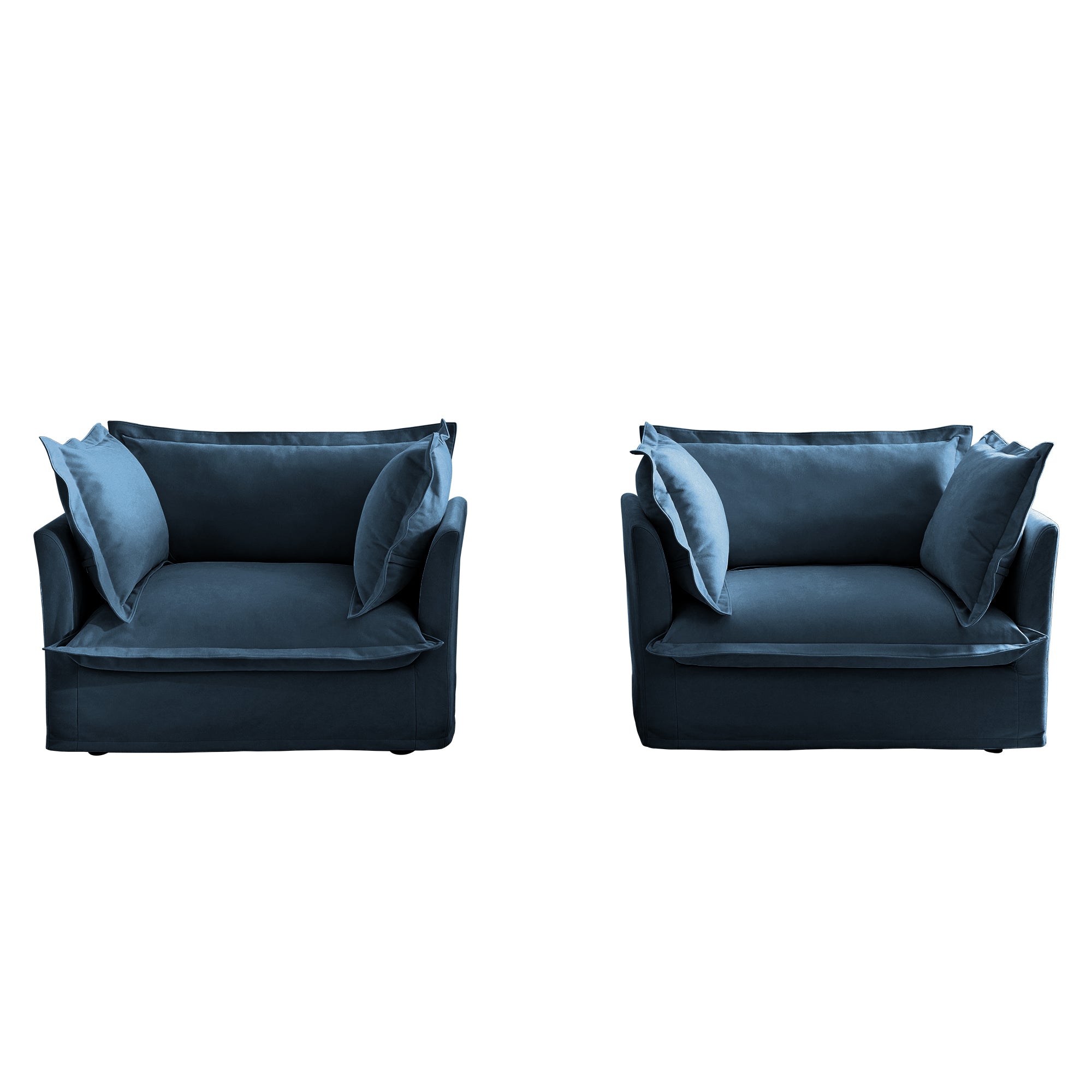 Set of 2 Slipcovered Armchairs,Deep Seat Accent Chair Set for Living Room, Reading Room, Bedroom and Working Spaces,Armchair Sets with Large Soft Pillows,Chenille Fabric, Blue
