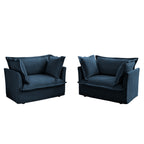 Set of 2 Slipcovered Armchairs,Deep Seat Accent Chair Set for Living Room, Reading Room, Bedroom and Working Spaces,Armchair Sets with Large Soft Pillows,Chenille Fabric, Blue