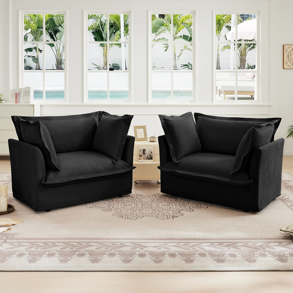 Set of 2 Slipcovered Armchairs,Deep Seat Accent Chair Set for Living Room, Reading Room, Bedroom and Working Spaces,Armchair Sets with Large Soft Pillows,Chenille Fabric,Black