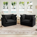 Set of 2 Slipcovered Armchairs,Deep Seat Accent Chair Set for Living Room, Reading Room, Bedroom and Working Spaces,Armchair Sets with Large Soft Pillows,Chenille Fabric,Black