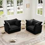 Set of 2 Slipcovered Armchairs,Deep Seat Accent Chair Set for Living Room, Reading Room, Bedroom and Working Spaces,Armchair Sets with Large Soft Pillows,Chenille Fabric,Black