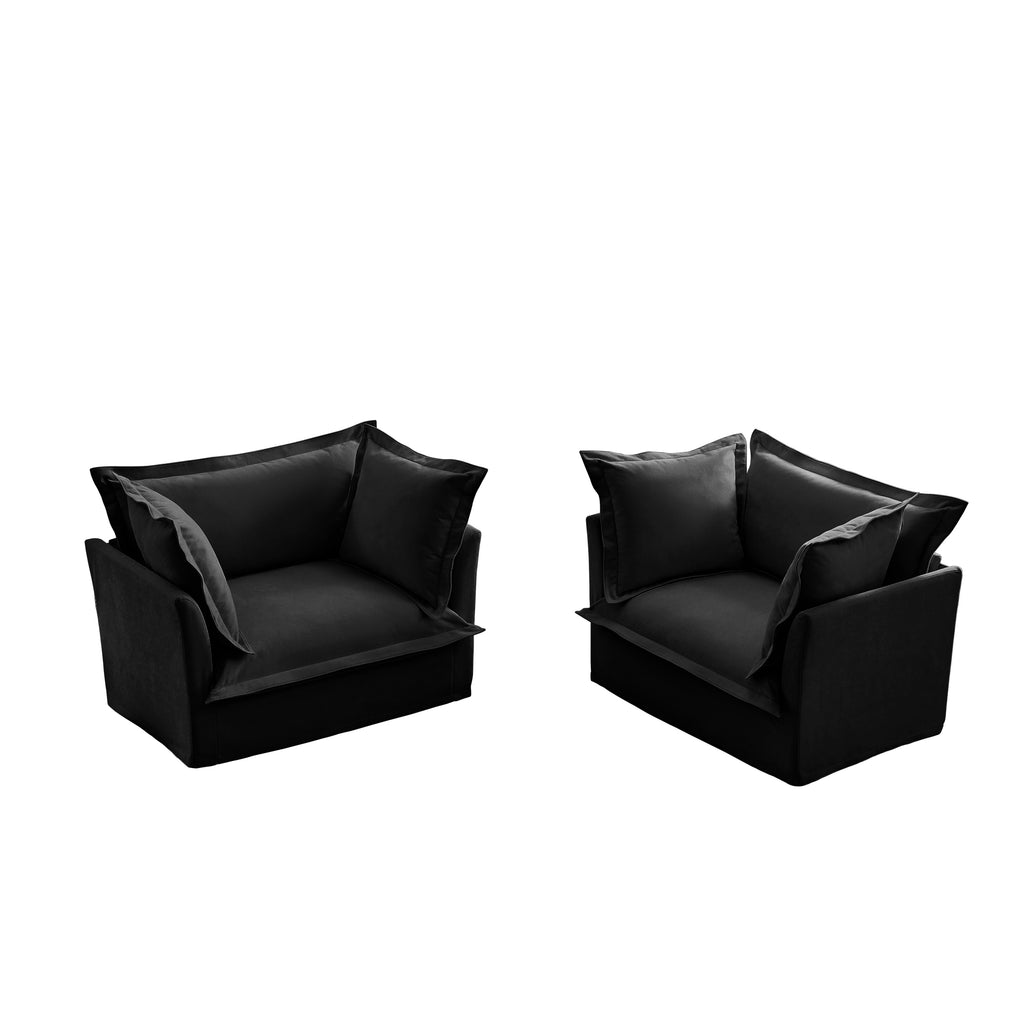 Set of 2 Slipcovered Armchairs,Deep Seat Accent Chair Set for Living Room, Reading Room, Bedroom and Working Spaces,Armchair Sets with Large Soft Pillows,Chenille Fabric,Black