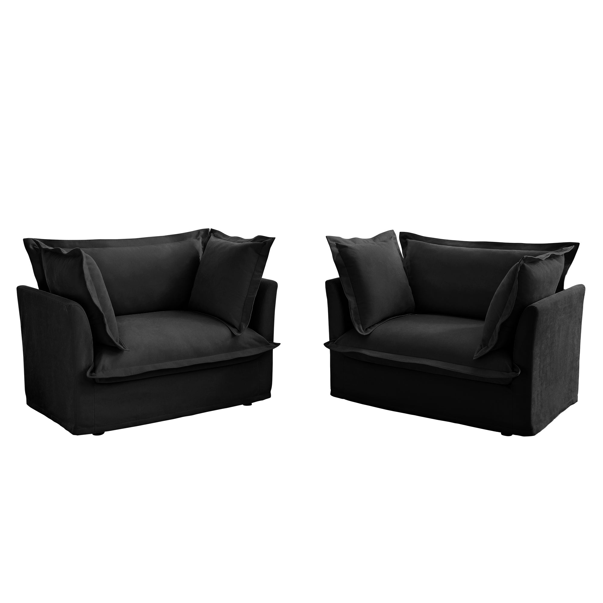 Set of 2 Slipcovered Armchairs,Deep Seat Accent Chair Set for Living Room, Reading Room, Bedroom and Working Spaces,Armchair Sets with Large Soft Pillows,Chenille Fabric,Black