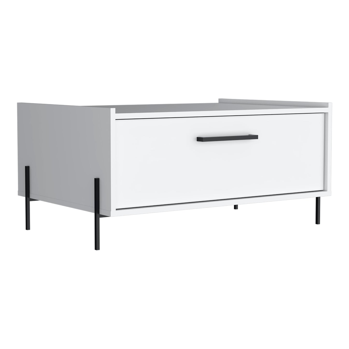 Shan 15 High Minimalistic Coffe Table with Pull Down Cabinet and Open Shelf White