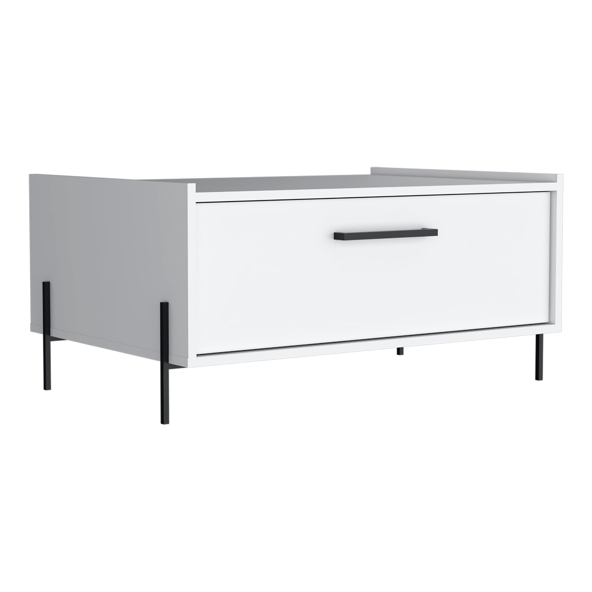 Shan 15 High Minimalistic Coffe Table with Pull Down Cabinet and Open Shelf White