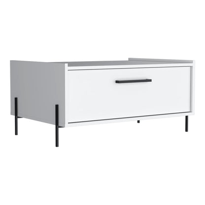 Shan 15 High Minimalistic Coffe Table with Pull Down Cabinet and Open Shelf White