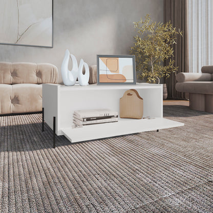 Shan 15 High Minimalistic Coffe Table with Pull Down Cabinet and Open Shelf White