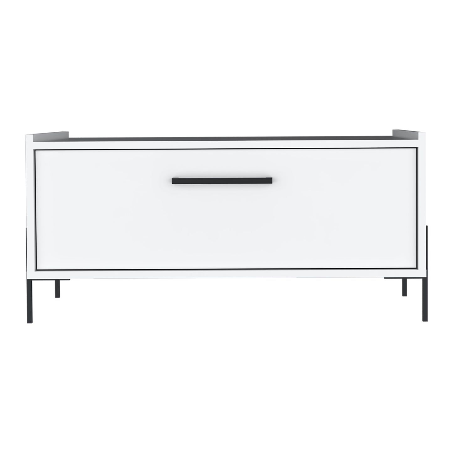 Shan 15 High Minimalistic Coffe Table with Pull Down Cabinet and Open Shelf White