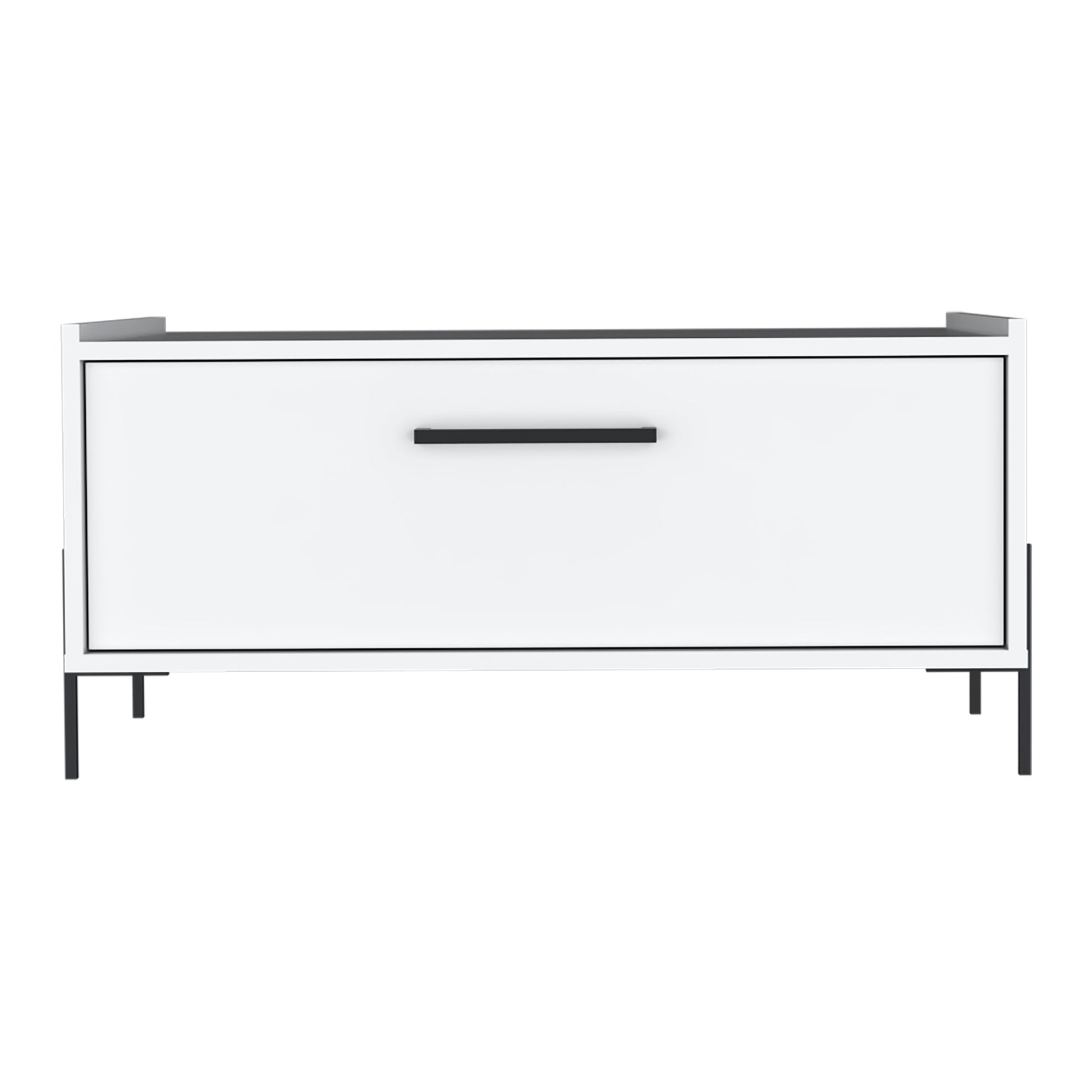 Shan 15 High Minimalistic Coffe Table with Pull Down Cabinet and Open Shelf White