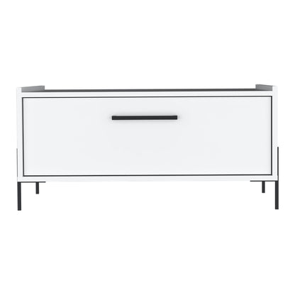 Shan 15 High Minimalistic Coffe Table with Pull Down Cabinet and Open Shelf White
