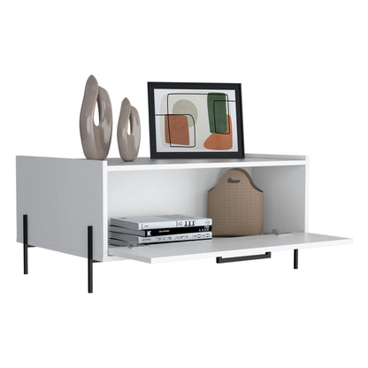 Shan 15 High Minimalistic Coffe Table with Pull Down Cabinet and Open Shelf White