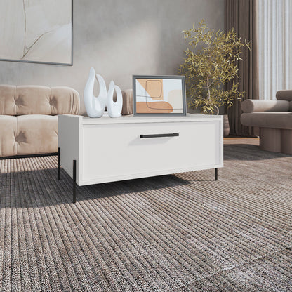 Shan 15 High Minimalistic Coffe Table with Pull Down Cabinet and Open Shelf White