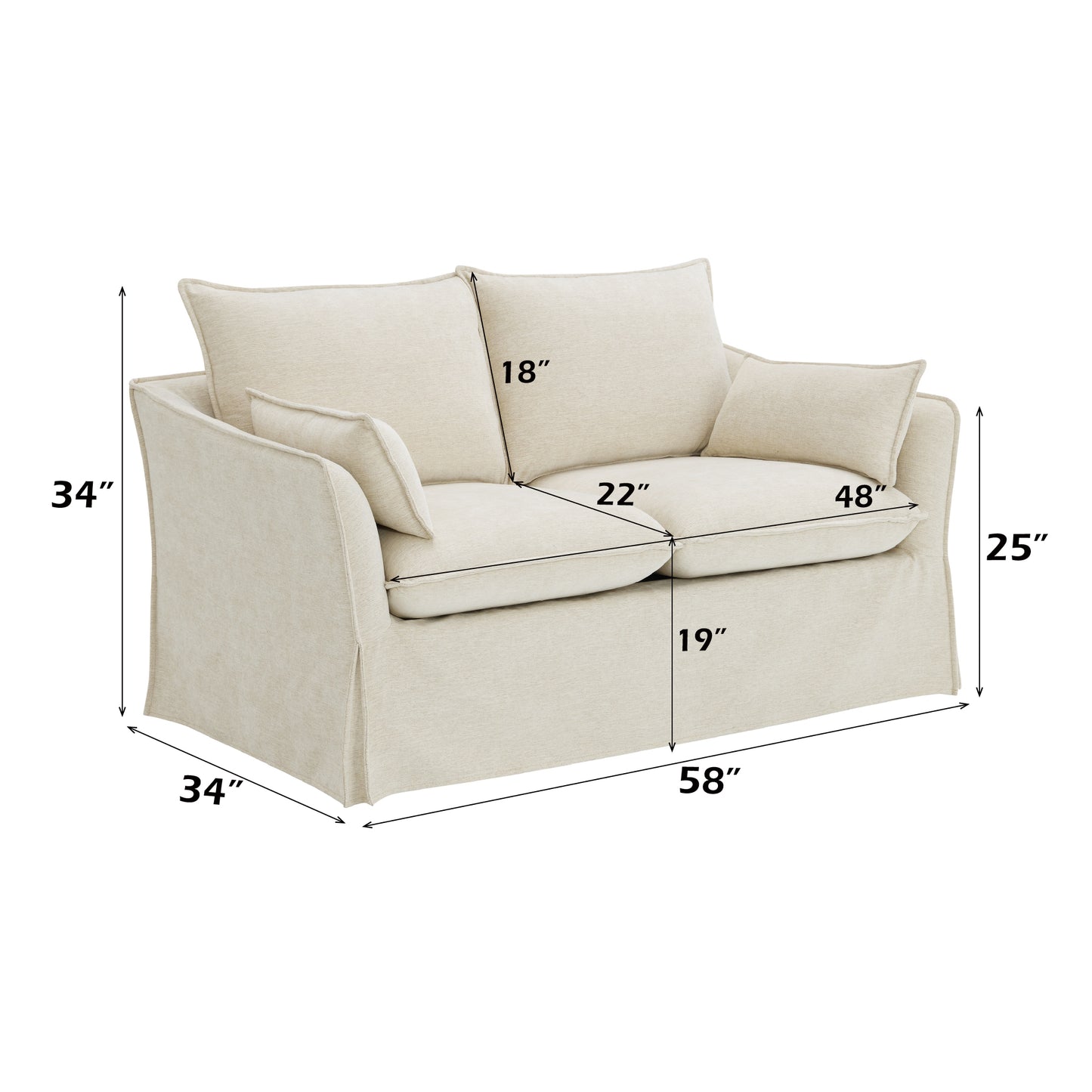 Shane Beige Linen 3Pcs Living Room Set (Sofa, Loveseat, Chair)