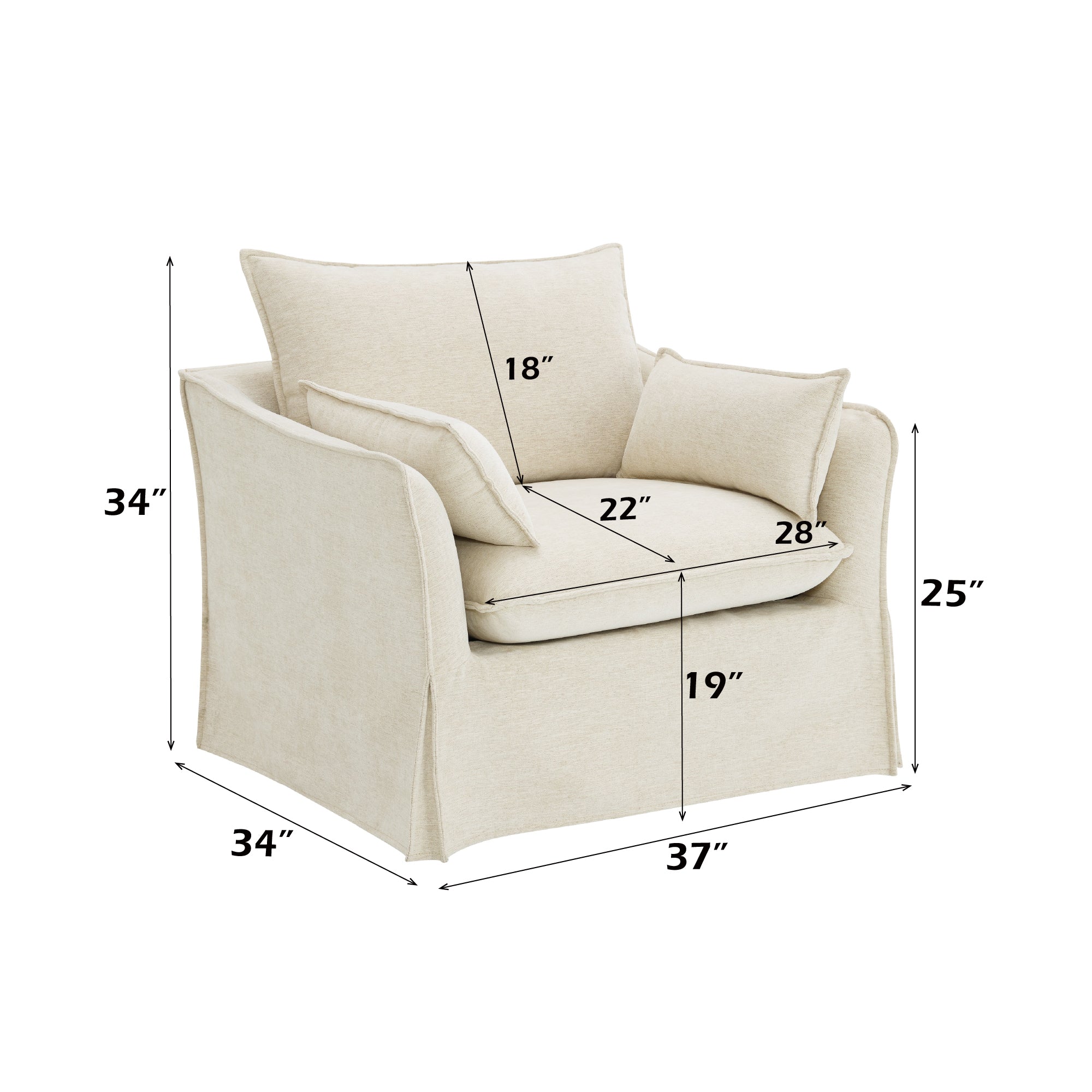 Shane Beige Linen 3Pcs Living Room Set (Sofa, Loveseat, Chair)